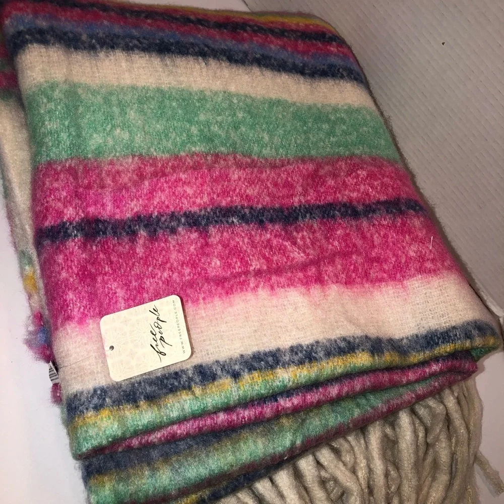 New Free People FP Home Bedding Skye Multi Color Fringe Throw Blanket